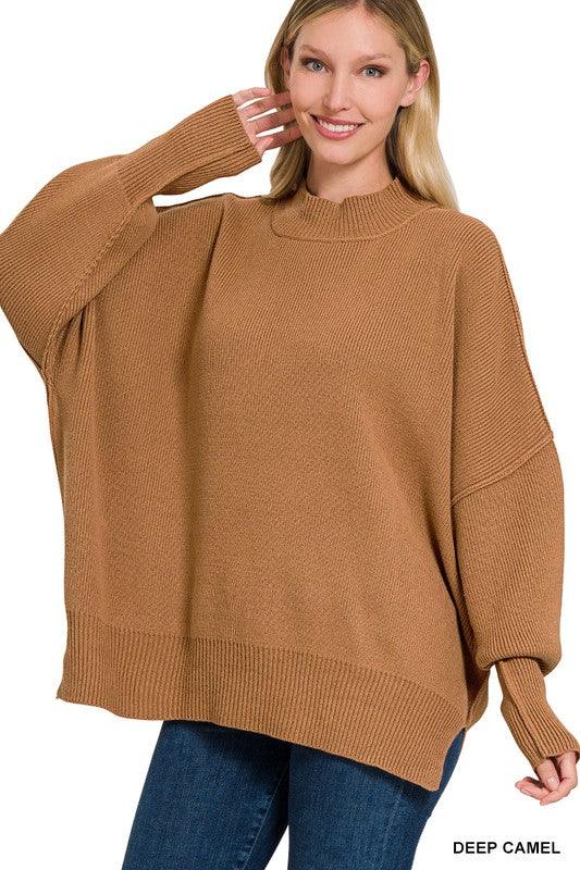 Side Slit Oversized Sweater - Sweater