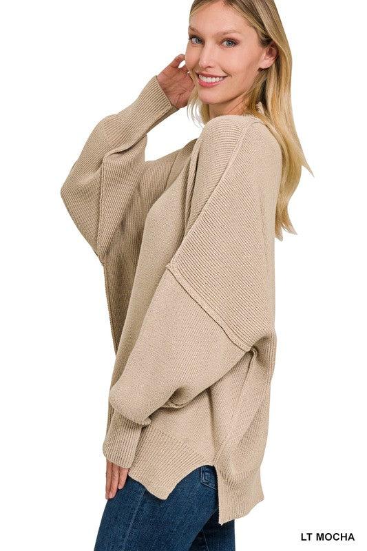 Side Slit Oversized Sweater - Sweater