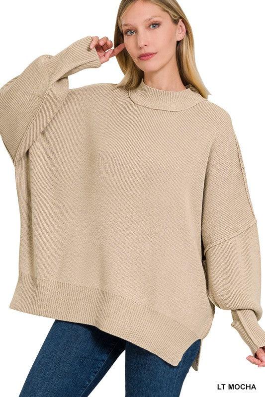 Side Slit Oversized Sweater - Sweater