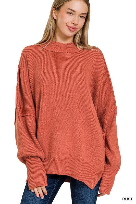 Side Slit Oversized Sweater - Sweater