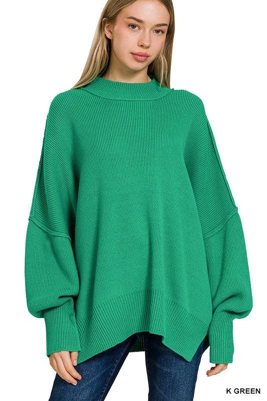 Side Slit Oversized Sweater - Sweater