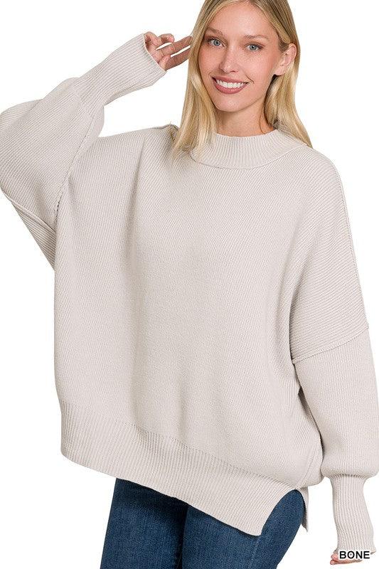 Side Slit Oversized Sweater - Sweater