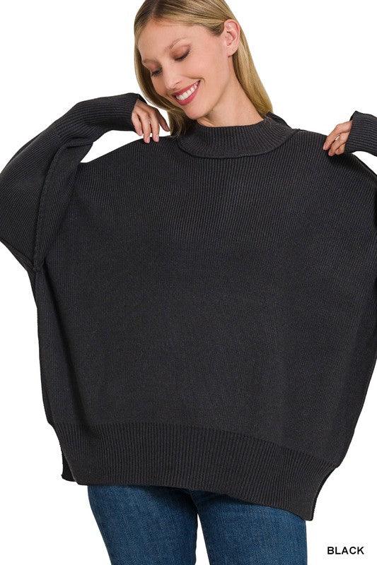 Side Slit Oversized Sweater - Sweater