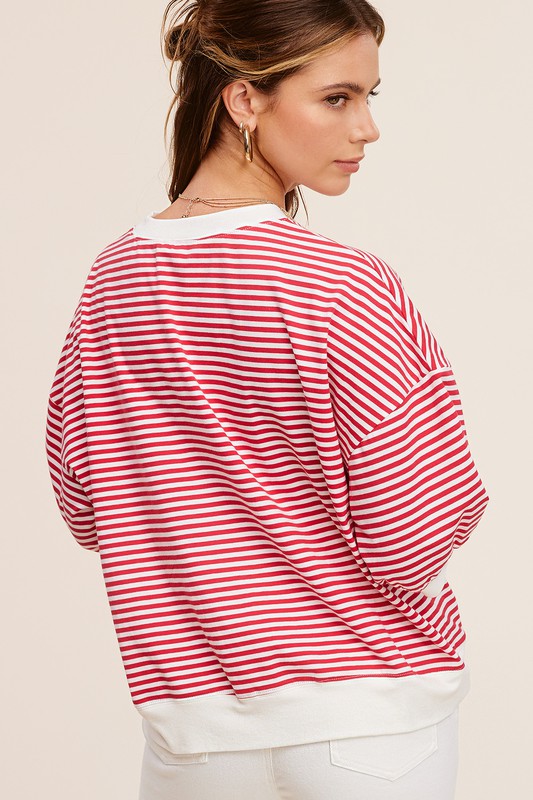 La Miel Crew Neck Stripe 3/4 Sleeve Top