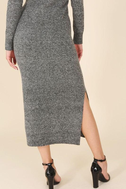 V-Neck Sweater Midi Dress - Dresses