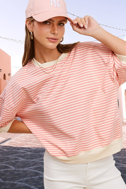 La Miel Crew Neck Stripe 3/4 Sleeve Top