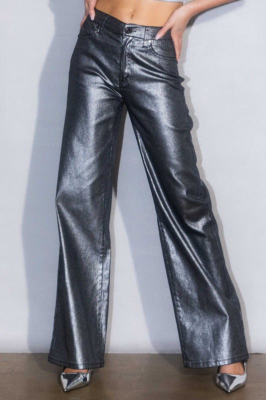 Vibrant M.i.U Metallic High Rise Wide Pants