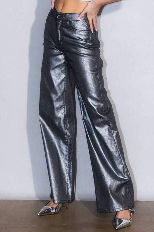 Vibrant M.i.U Metallic High Rise Wide Pants