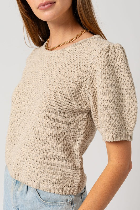 Gilli Puff Sleeve Round Neck Texture Sweater Top