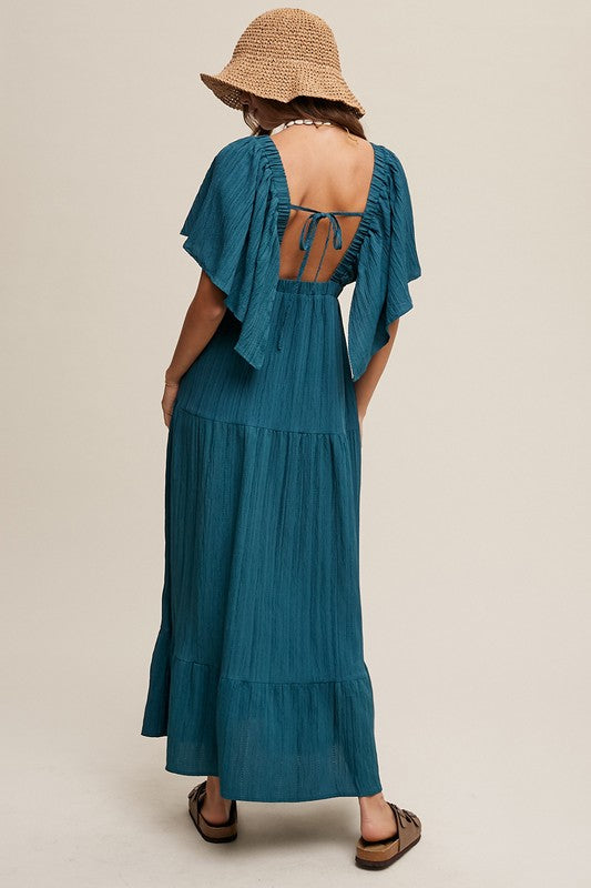 Listicle V-neck Ruffle Sleeve Flowy Maxi Dress