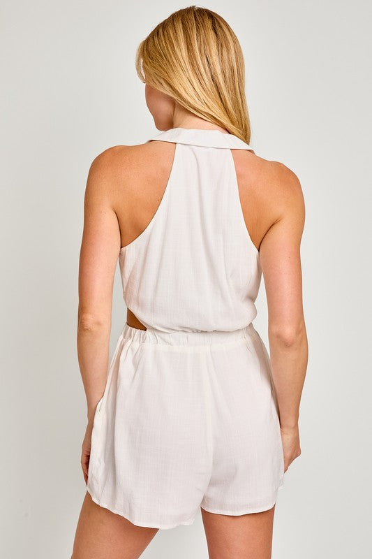 LE LIS Collared Sleeveless Romper