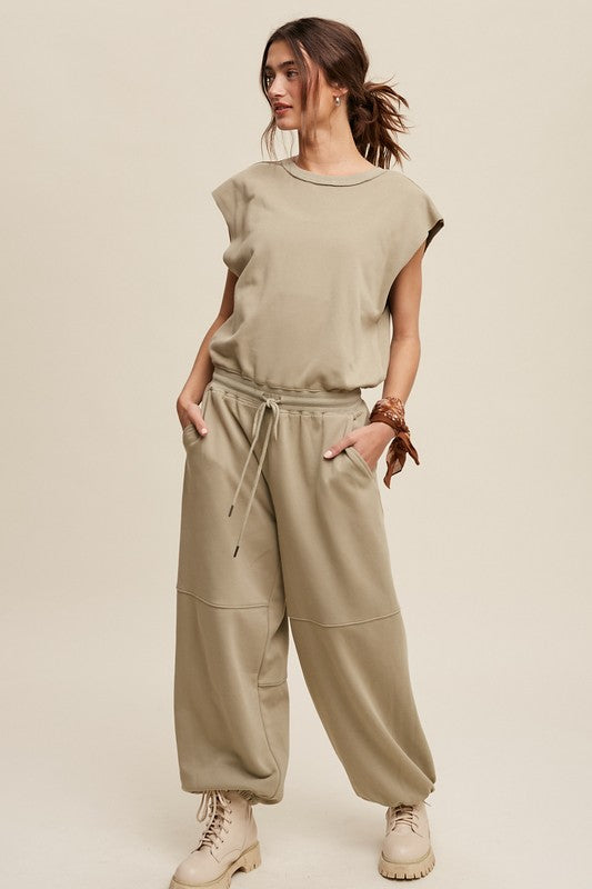 Listicle Athleisure French Terry Loose Jogger Jumpsuit