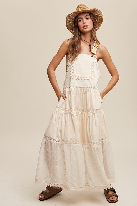 Listicle Laced and Tiered Romantic Overall Maxi Dress