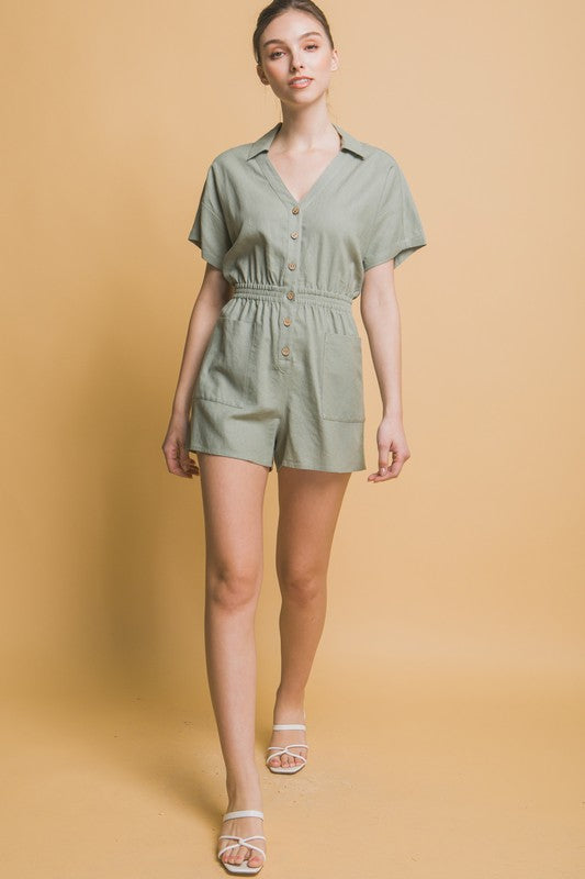 Love Tree Linen Button Down Romper