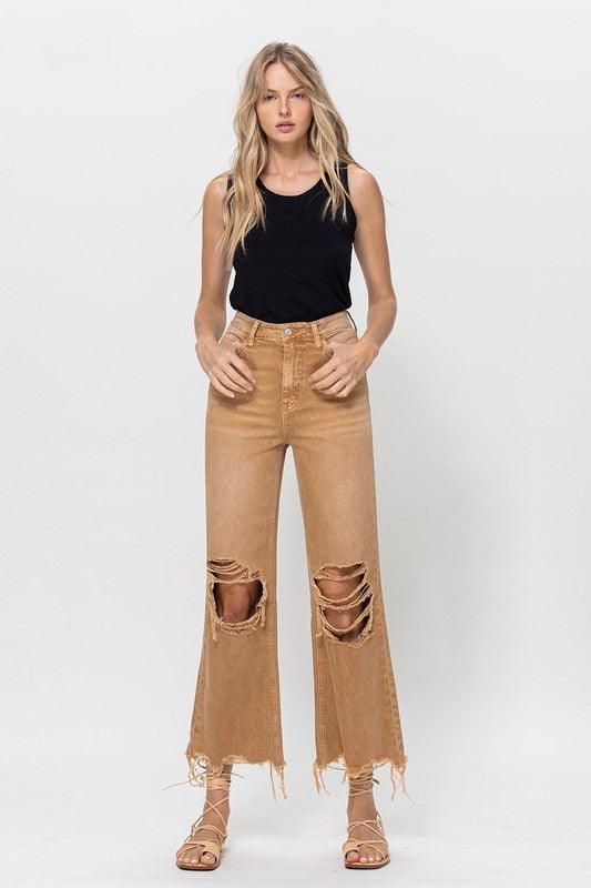 90's Vintage High Rise Crop Flare Jeans - Jeans