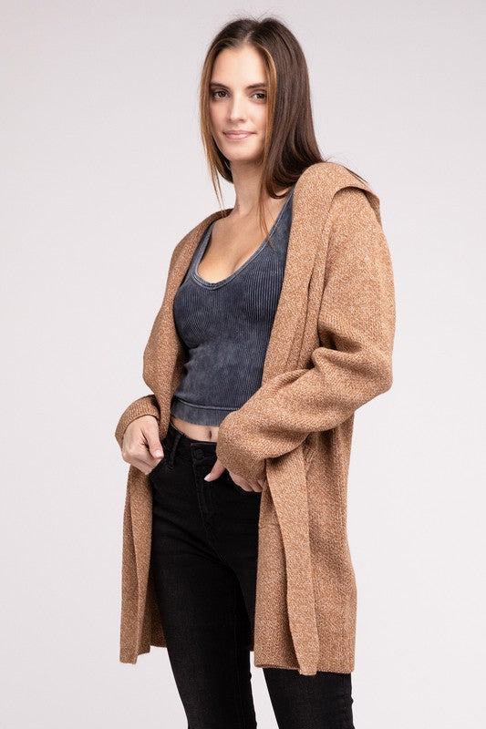 ZENANA Hooded Open Front Sweater Cardigan