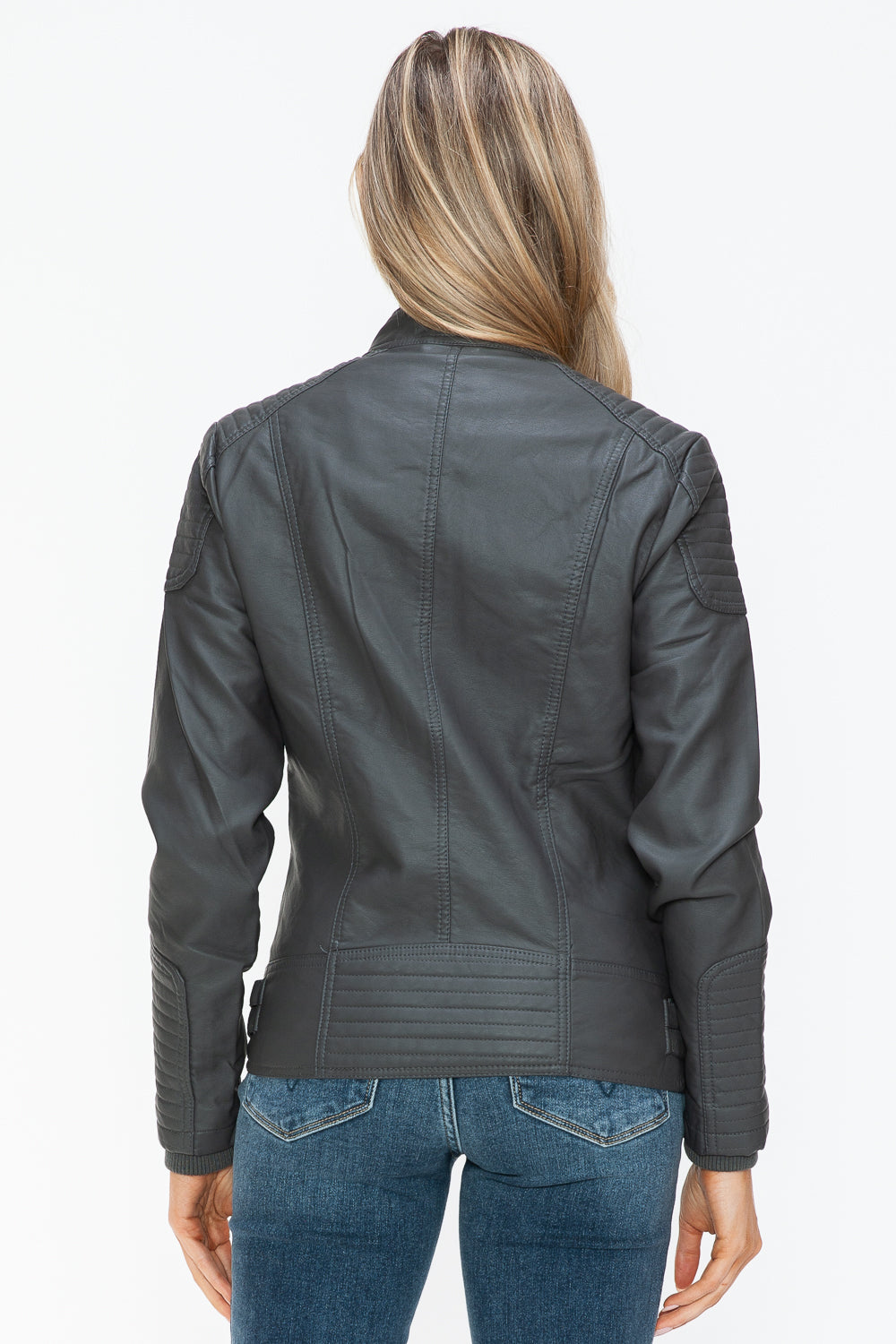 Snobbish Faux Leather Moto Jacket with Side Zip Pockets