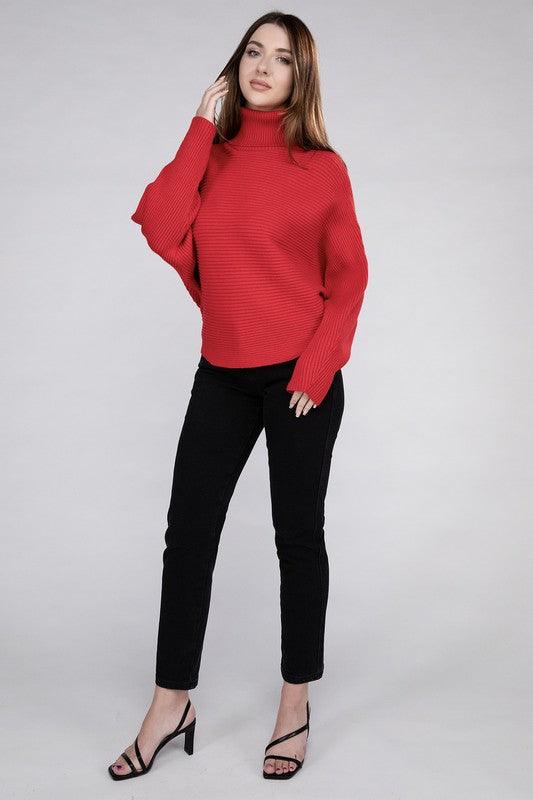 Viscose Dolman Sleeve Turtleneck Sweater - Sweater