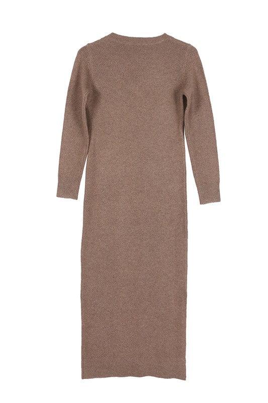 V-Neck Sweater Midi Dress - Dresses