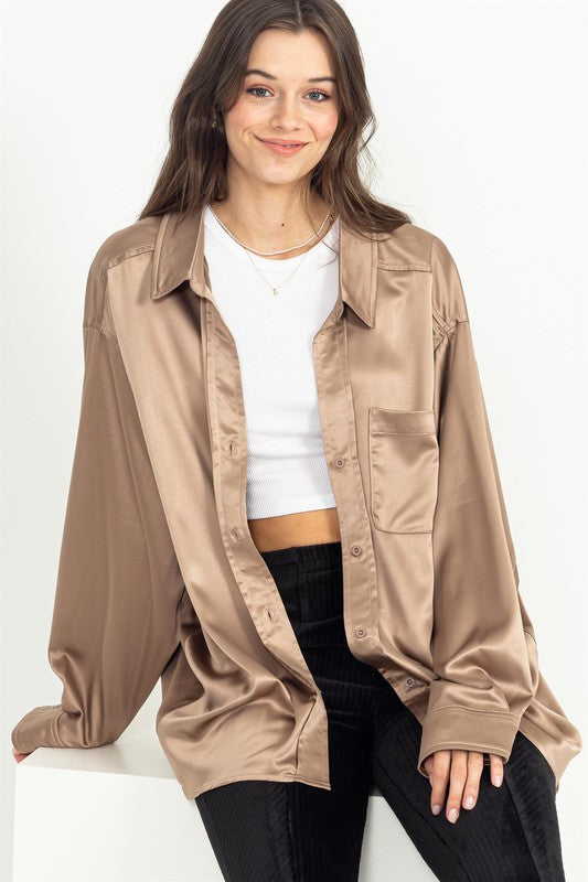 HYFVE Completely Charmed Oversized Satin Shirt