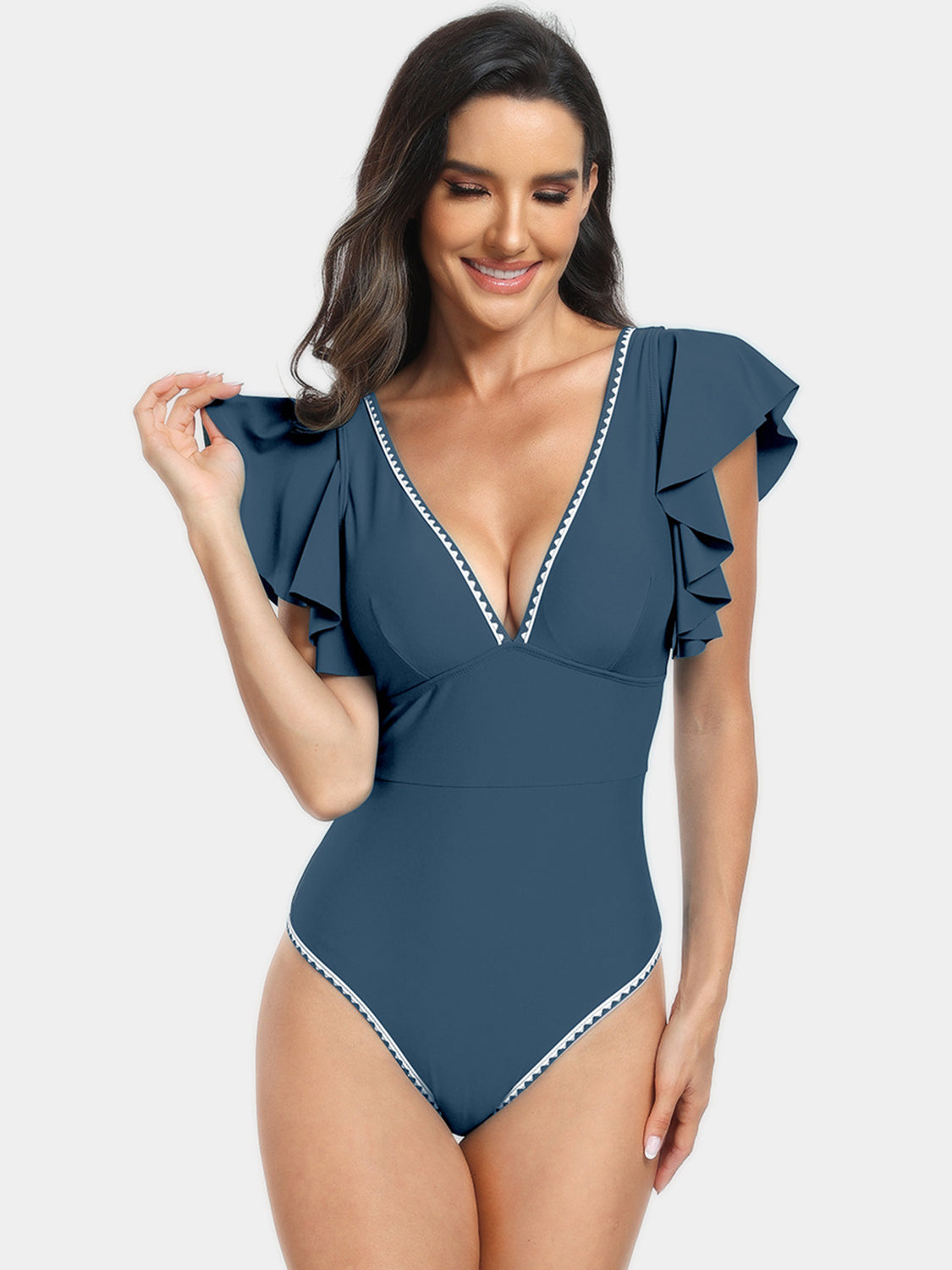 Plunge Cap Sleeve One-Piece Swimsuit