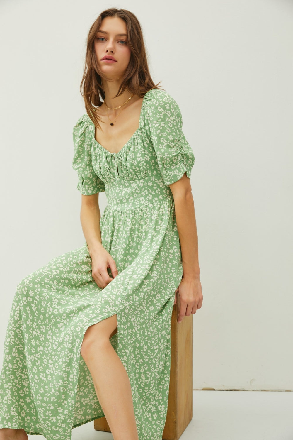 Be Cool Floral Smocked Back Slit Midi Dress