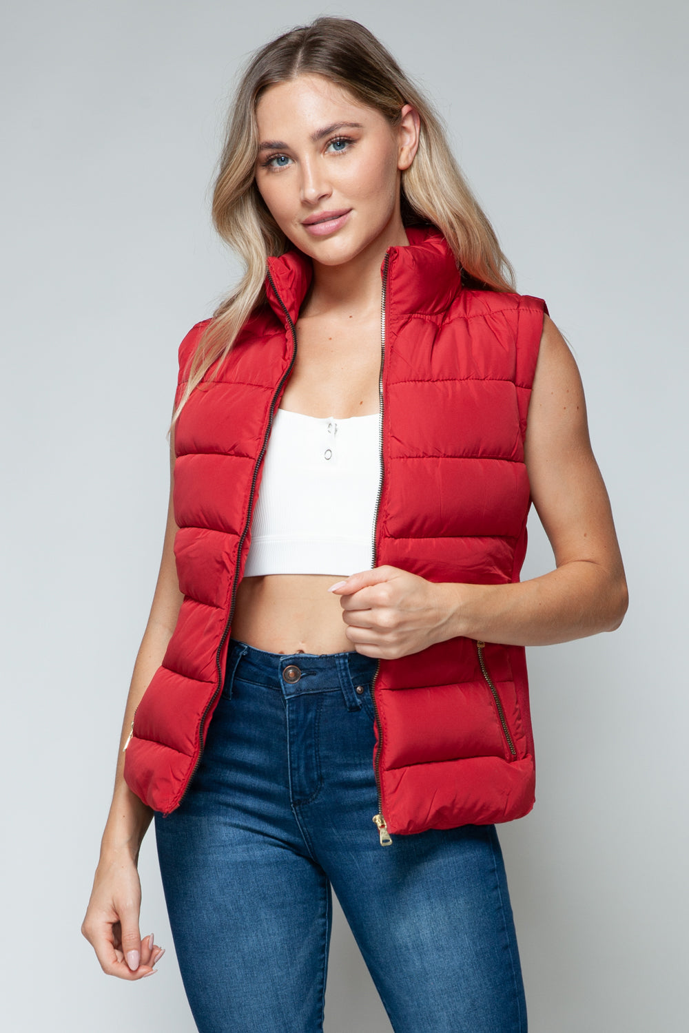 Snobbish Zip Up Turtleneck Puffer Vest with Pockets