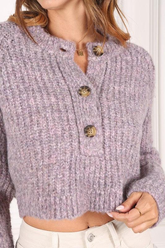 Melange Bottoned Cropped Sweater - Sweater