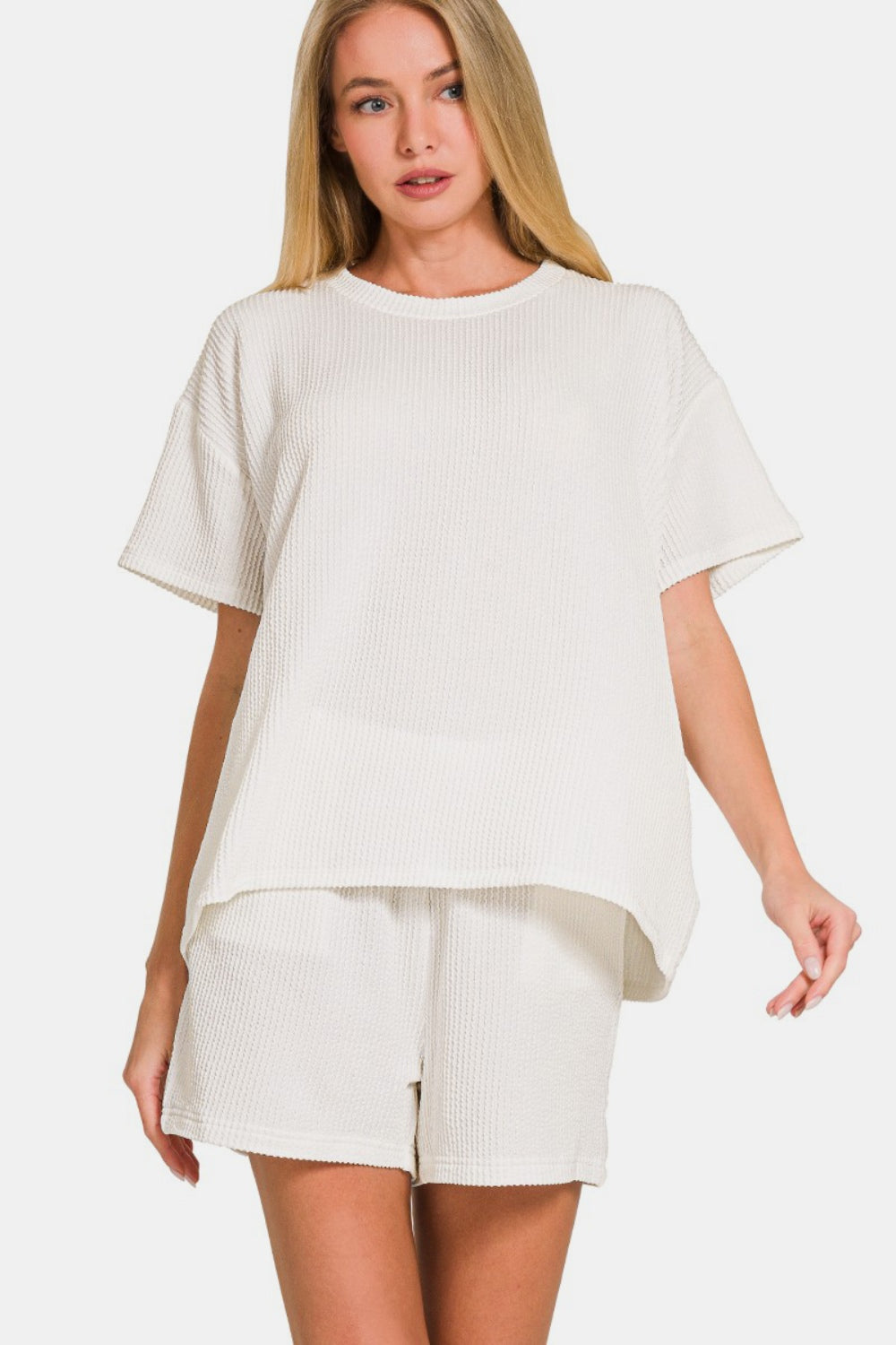 Zenana Rib Short Sleeve T-Shirt and Shorts Lounge Set