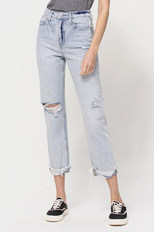 Super High Relaxed Cuffed Straight Jeans - Jeans