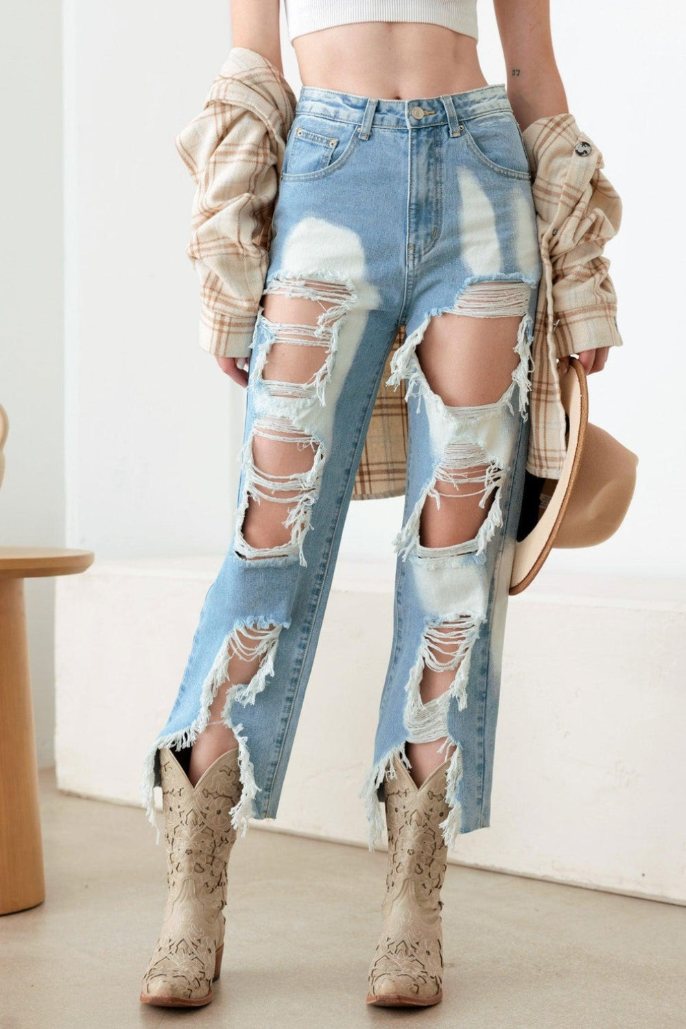 Litz La Frayed Cut Distressed High Rise Jeans