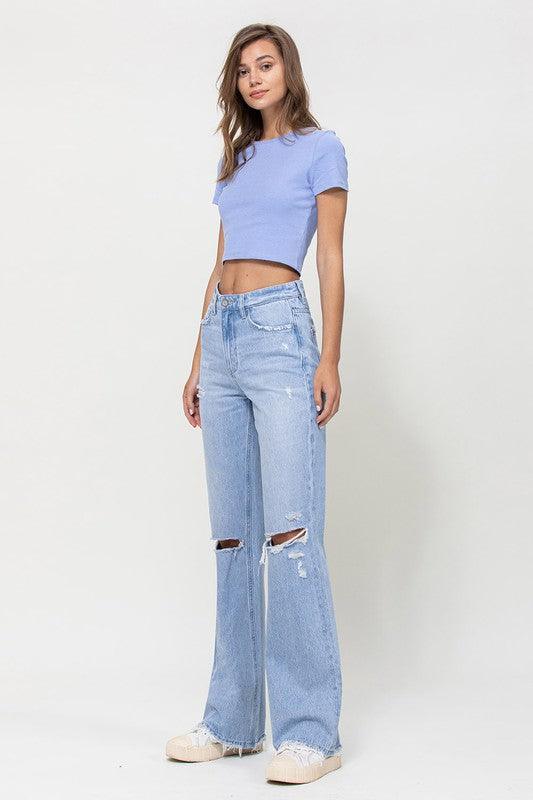 Distressed 90's Vintage Flare High Rise Jeans - Jeans