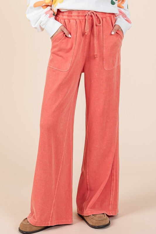 Mittoshop Mineral Wash French Terry Drawstring Wide Leg Pants