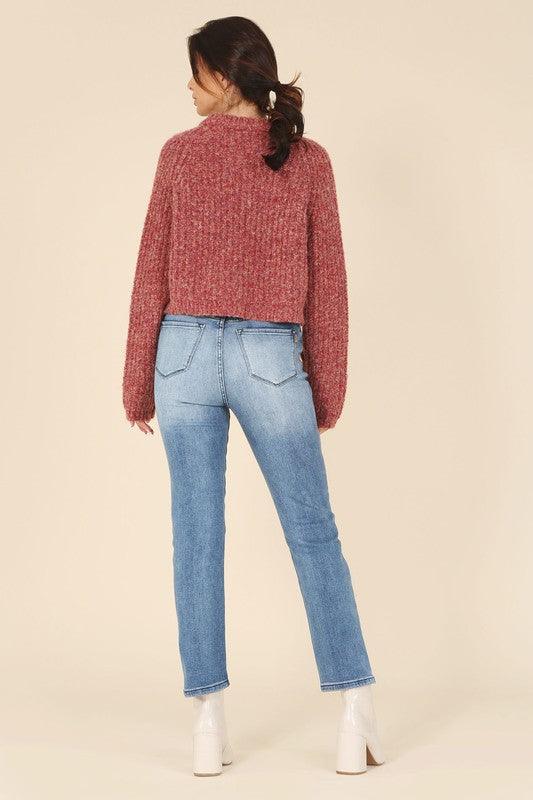 Melange Bottoned Cropped Sweater - Sweater