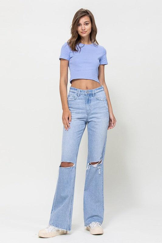 Distressed 90's Vintage Flare High Rise Jeans - Jeans