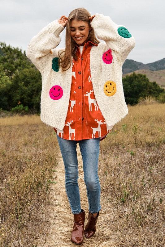 The Fuzzy Smile Long Bell Sleeve Knit Cardigan - Cardigan