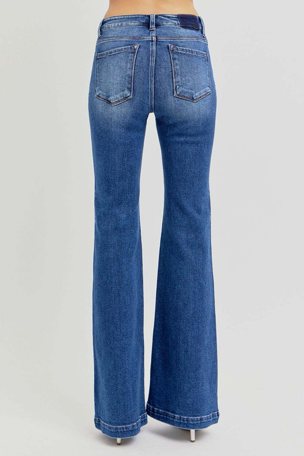 RISEN Full Size Mid Rise Flare Jeans with Pockets