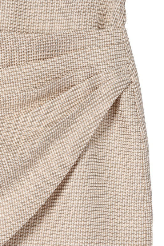 Lilou Houndstooth Shirred Wrap Mini Skirt