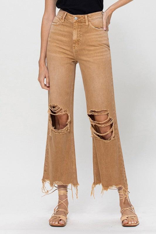 90's Vintage High Rise Crop Flare Jeans - Jeans