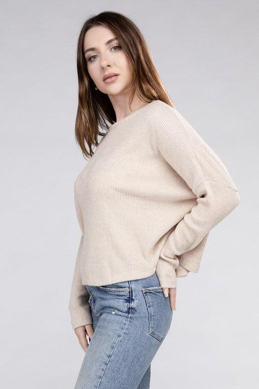 Zenana Ribbed Dolman Long Sleeve Sweater - Sweater