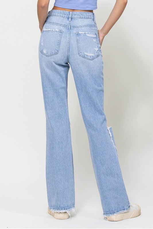 Distressed 90's Vintage Flare High Rise Jeans - Jeans