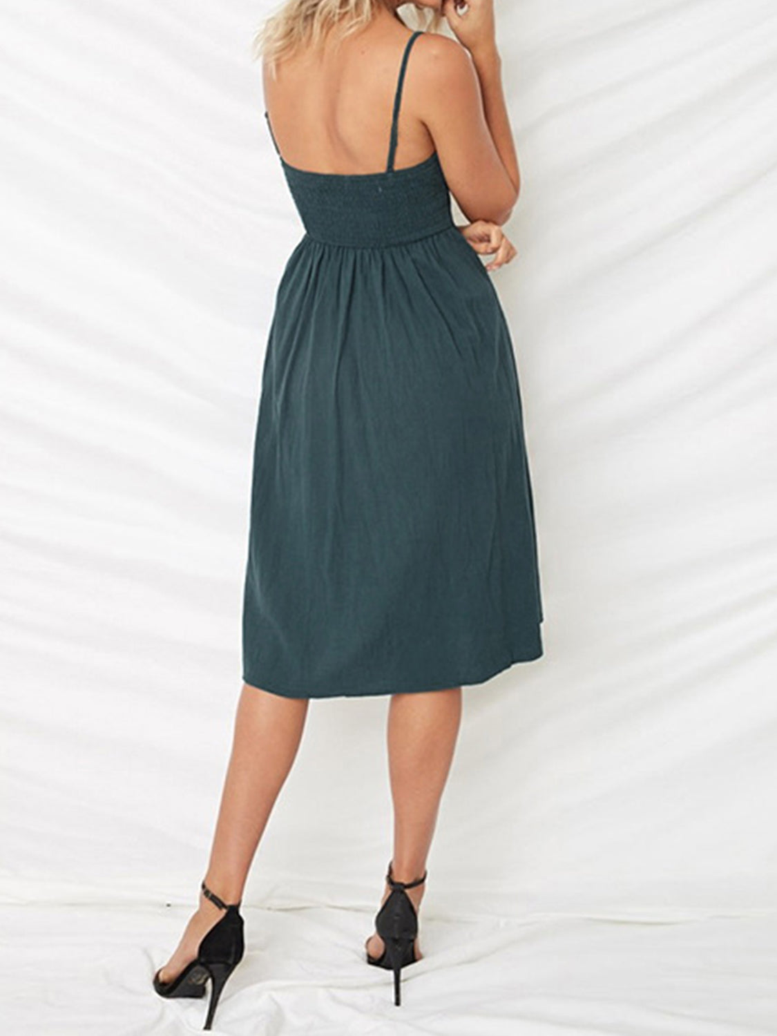 Cutout Smocked Sweetheart Neck Midi Cami Dress