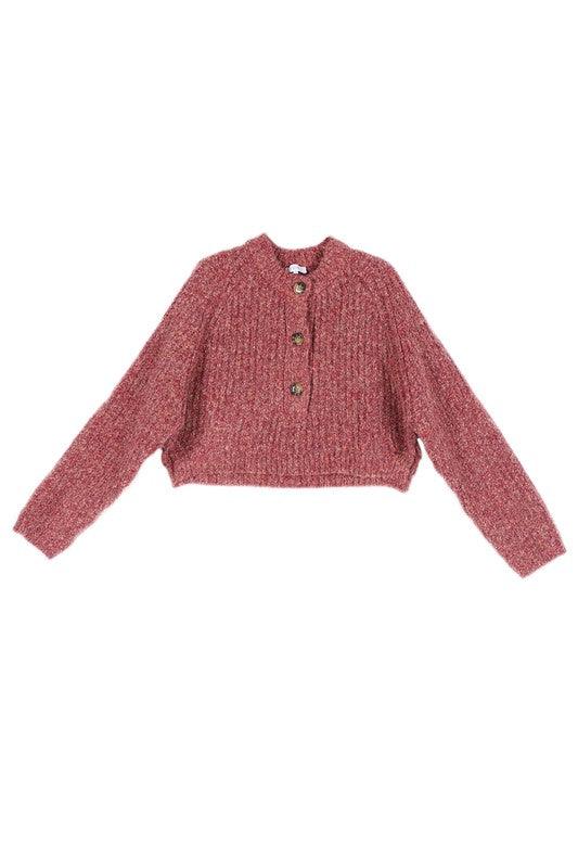 Melange Bottoned Cropped Sweater - Sweater