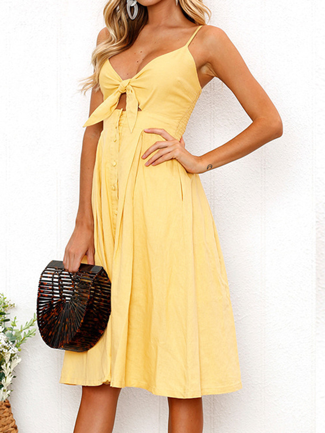 Cutout Smocked Sweetheart Neck Midi Cami Dress