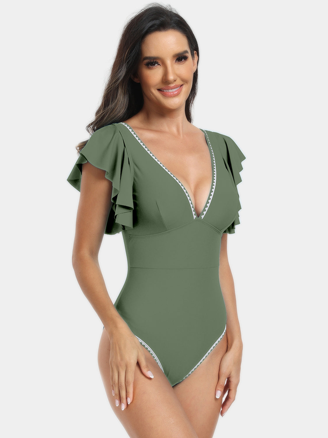 Plunge Cap Sleeve One-Piece Swimsuit