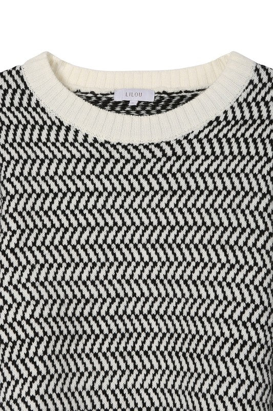 Lilou Herringbone Pattern Crew Neck Sweater