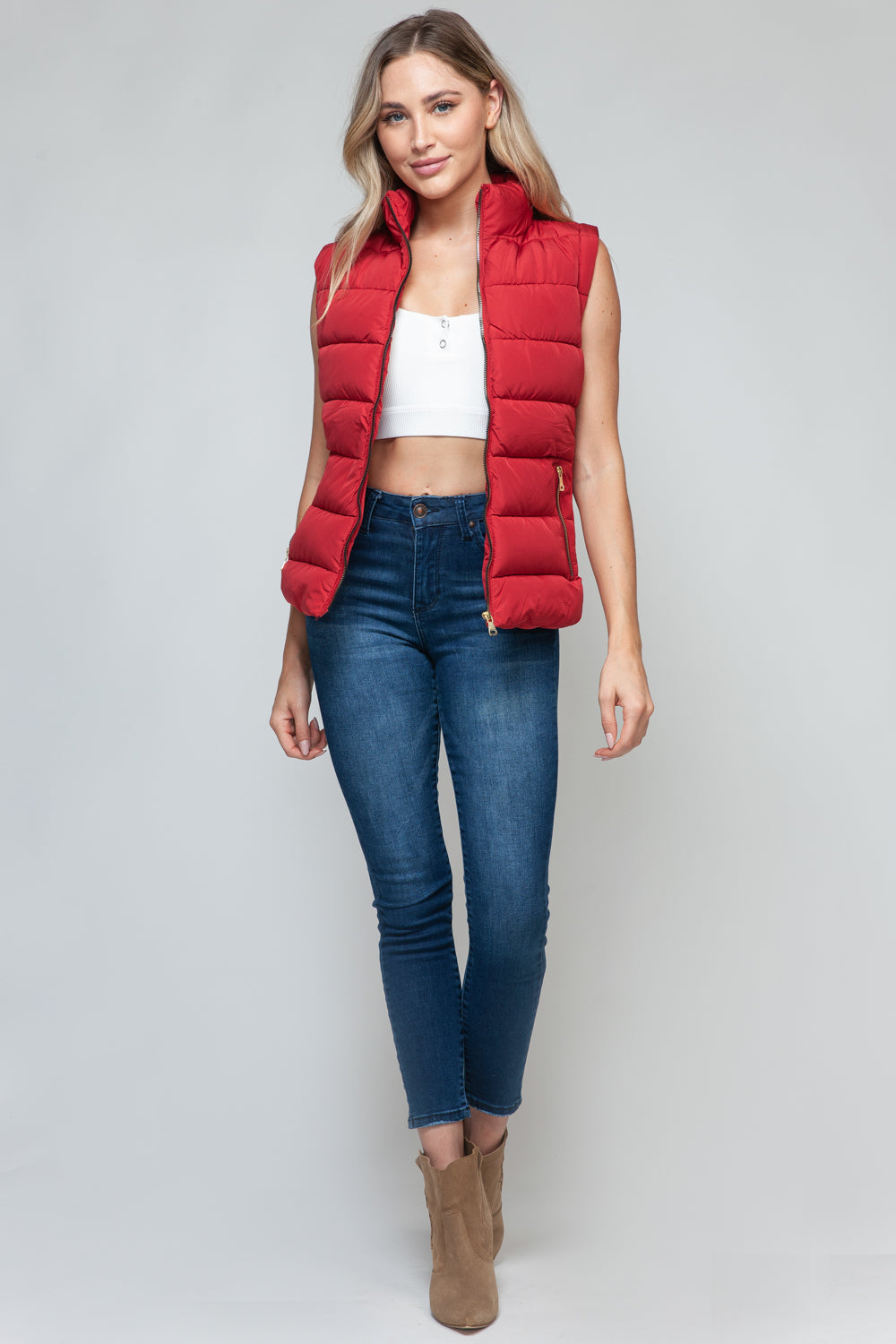 Snobbish Zip Up Turtleneck Puffer Vest with Pockets