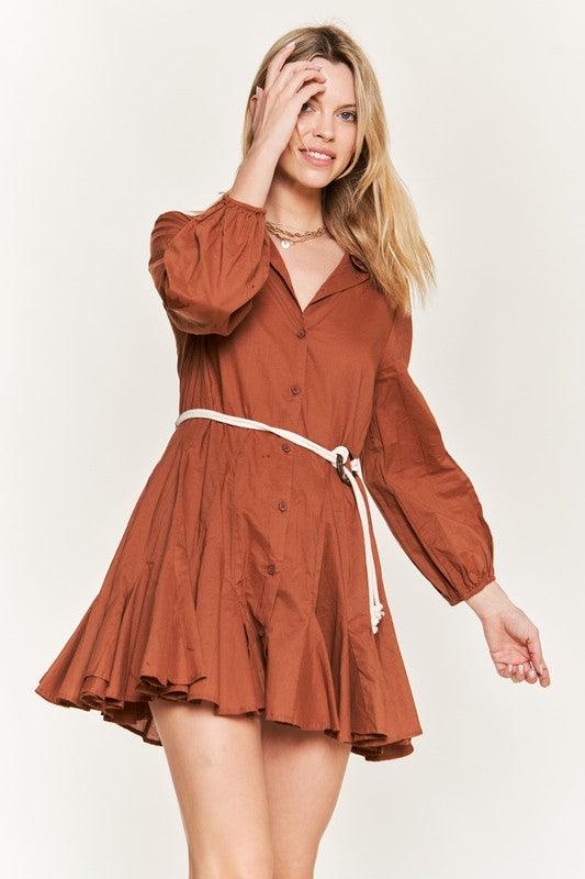 SOLID FLARE SHIRT DRESS KRD4190 - Dresses