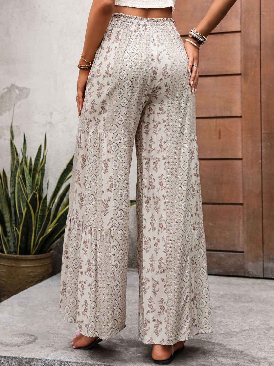 Printed Wide Leg High Rise Pants