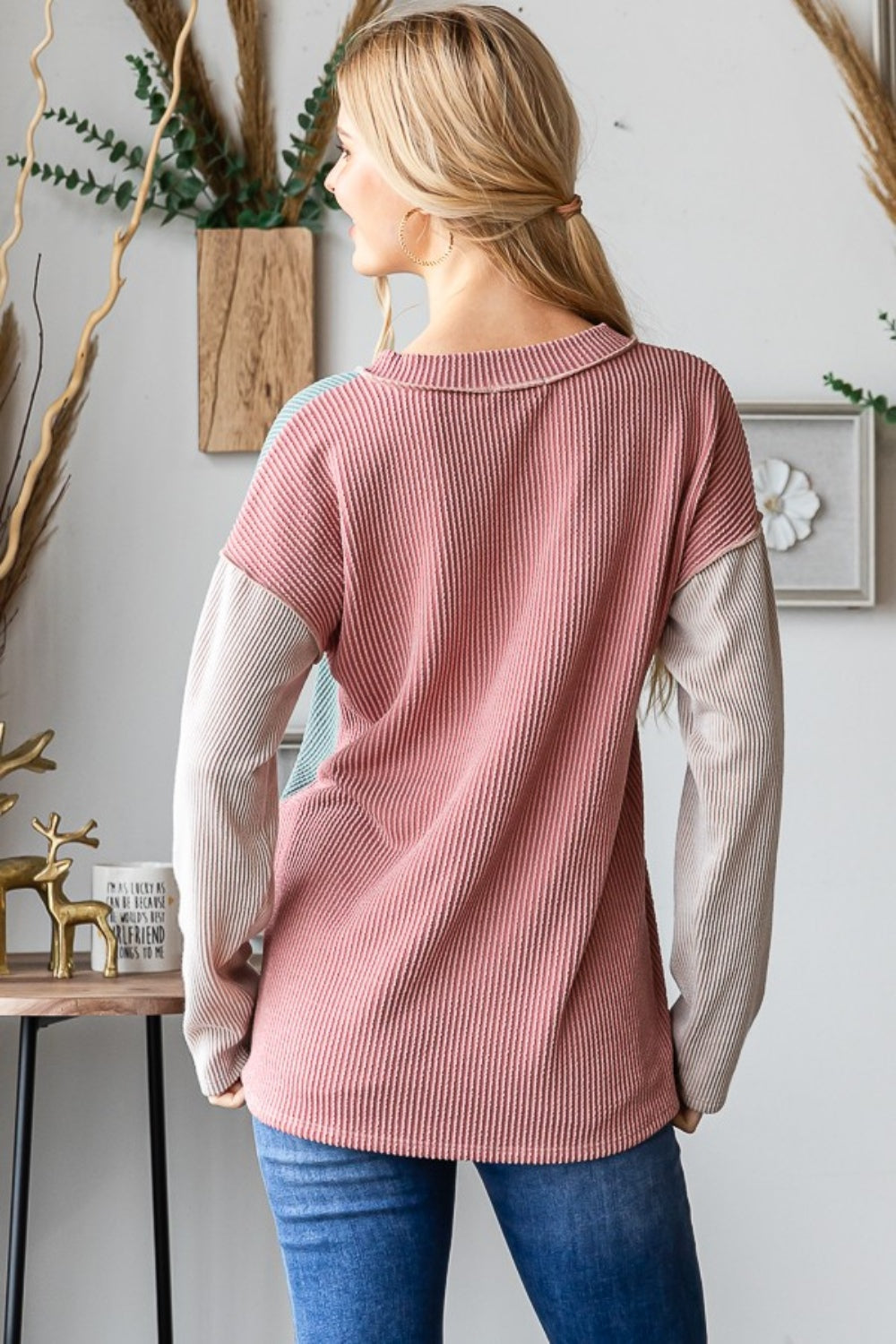 Heimish Color Block Exposed Seam Ribbed Top